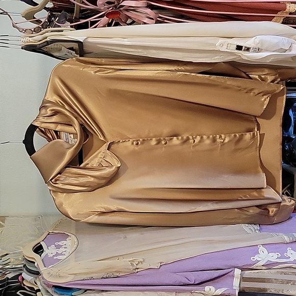Gold women's top, satin blouse - Picture 1 of 4